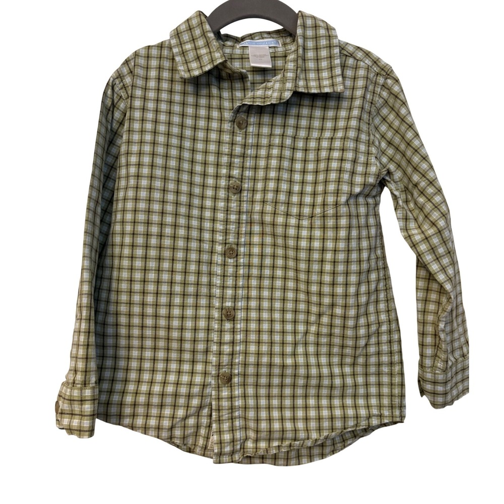 Janie and Jack Boys Green Plaid Button Down Shirt 100% Cotton Size 5T 200131983